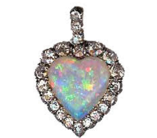 Sephen Russell's crica 1950 opal and mine cut diamond heart locket