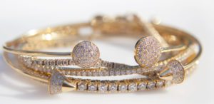 Samantha Knight diamond tennis bracelets stacked with her bangles