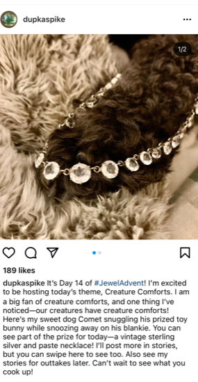 AA Post from @dupkaspike for Jewel Advent with the theme of Creature Comforts 